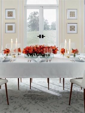 New! SFERRA Oblong White Jacquard Tablecloth 70”x124”